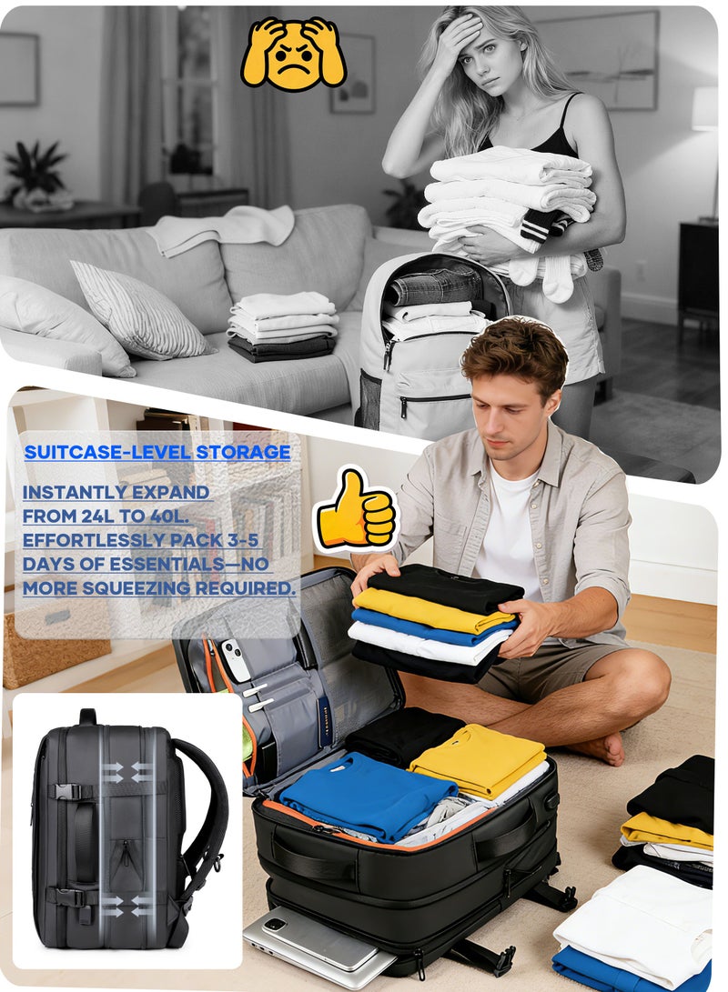 Travel Backpack For Men ,30L Expandable Extra Large Laptop Backpack, Carry On Backpack Airline Approved Water Resistant Business Suitcase Daypack Bag Fits 15.6 Inch Laptops, Travel Gifts for Men Women, Black - Image 3